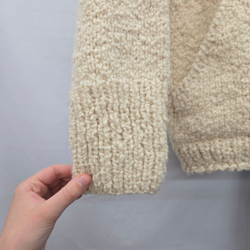 World Folk Art 100% Wool Cream Hand Knit Zip Cardigan Sweater - Size M/L