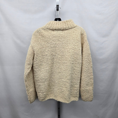World Folk Art 100% Wool Cream Hand Knit Zip Cardigan Sweater - Size M/L