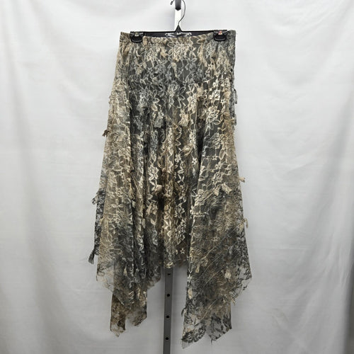 Sassy Taupe Grey Layered Lace Handkerchief Maxi Skirt – Size M