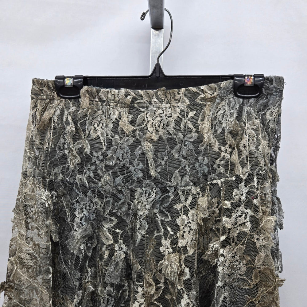 Sassy Taupe Grey Layered Lace Handkerchief Maxi Skirt – Size M