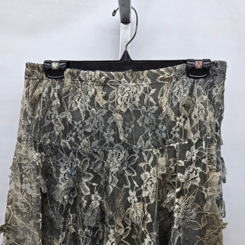 Sassy Taupe Grey Layered Lace Handkerchief Maxi Skirt – Size M