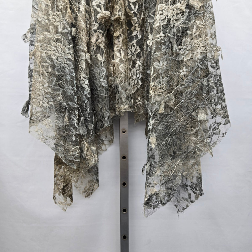 Sassy Taupe Grey Layered Lace Handkerchief Maxi Skirt – Size M