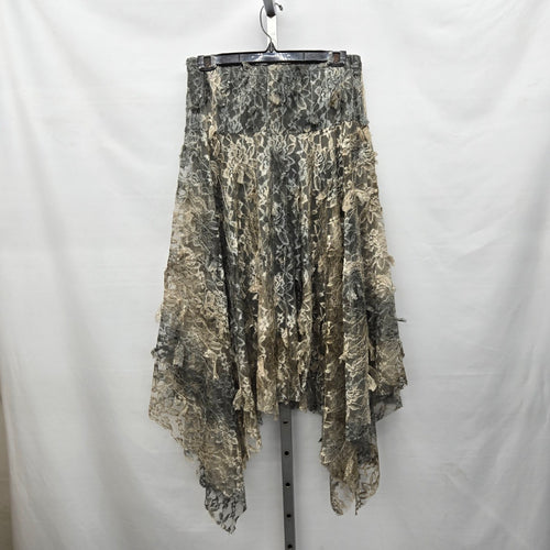 Sassy Taupe Grey Layered Lace Handkerchief Maxi Skirt – Size M