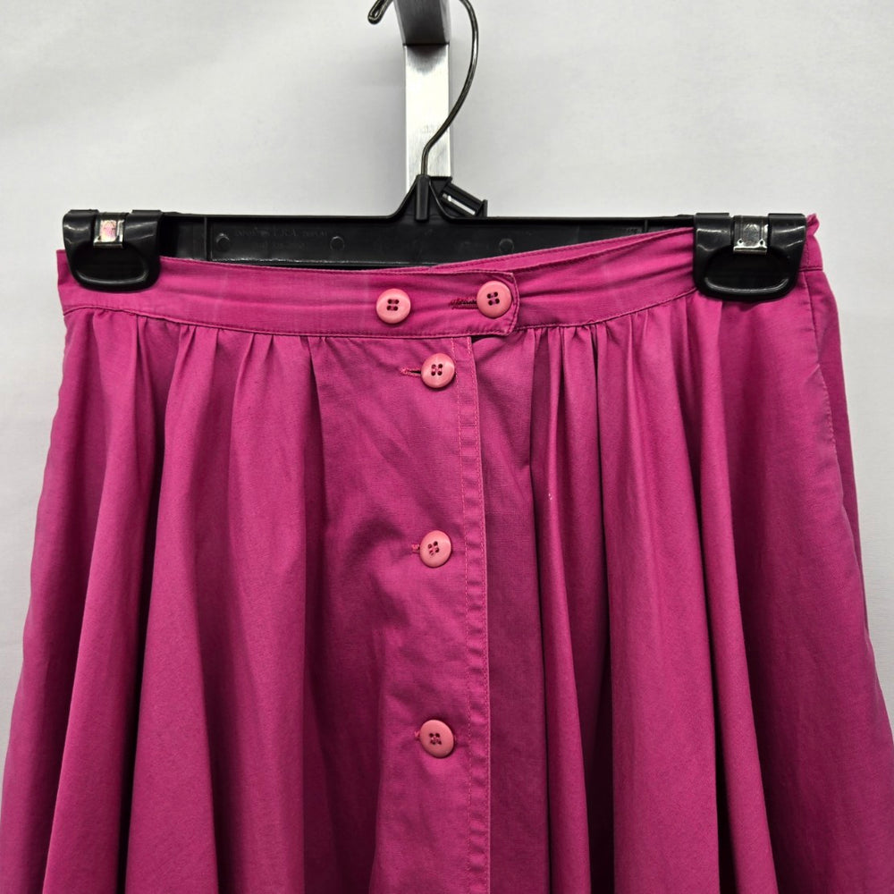 Vintage Fuchsia Pink Button-Front Full Midi Skirt – Size XS/S