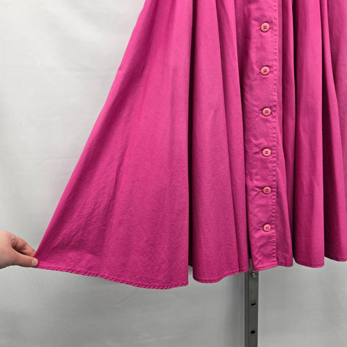 Vintage Fuchsia Pink Button-Front Full Midi Skirt – Size XS/S