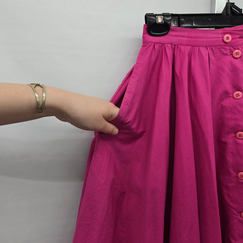 Vintage Fuchsia Pink Button-Front Full Midi Skirt – Size XS/S