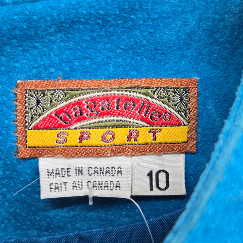 Vintage Bagatelle Sport Turquoise Blue Suede Leather Long Sleeve Dress – Size 10