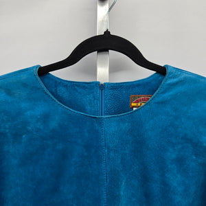 Vintage Bagatelle Sport Turquoise Blue Suede Leather Long Sleeve Dress – Size 10
