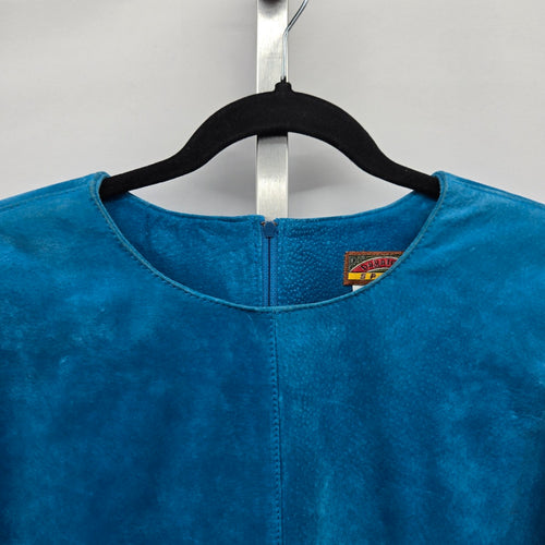 Vintage Bagatelle Sport Turquoise Blue Suede Leather Long Sleeve Dress – Size 10