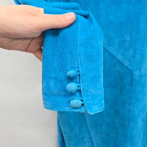 Vintage Bagatelle Sport Turquoise Blue Suede Leather Long Sleeve Dress – Size 10