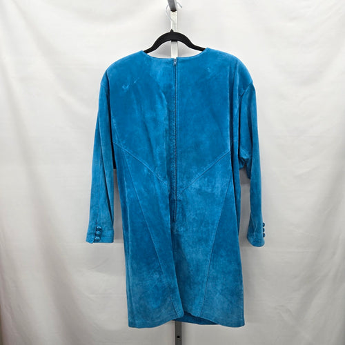 Vintage Bagatelle Sport Turquoise Blue Suede Leather Long Sleeve Dress – Size 10