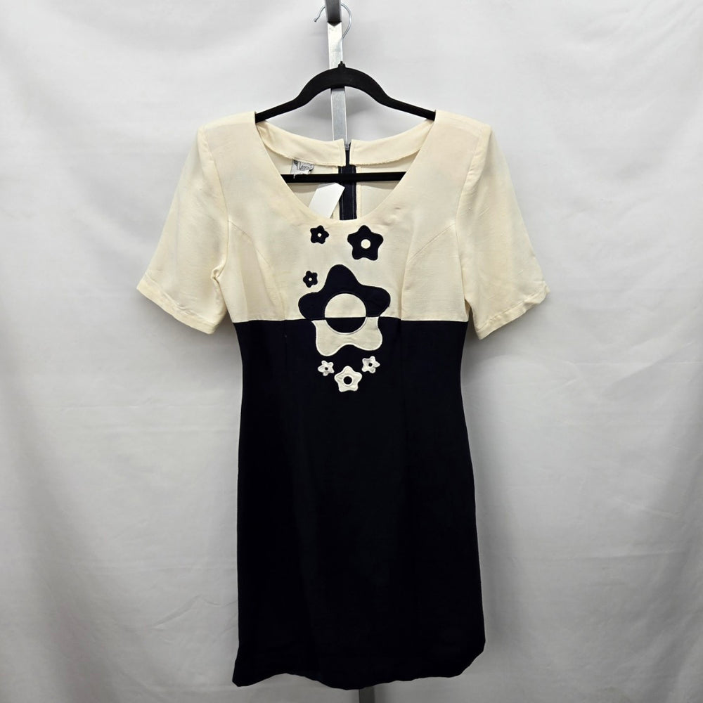 Vintage Boeing Black & Ivory Floral Appliqué Shift Dress – Size S