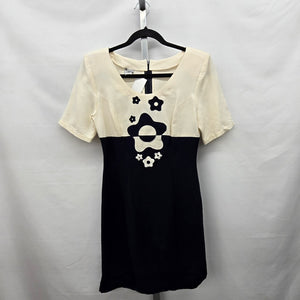Vintage Boeing Black & Ivory Floral Appliqué Shift Dress – Size S