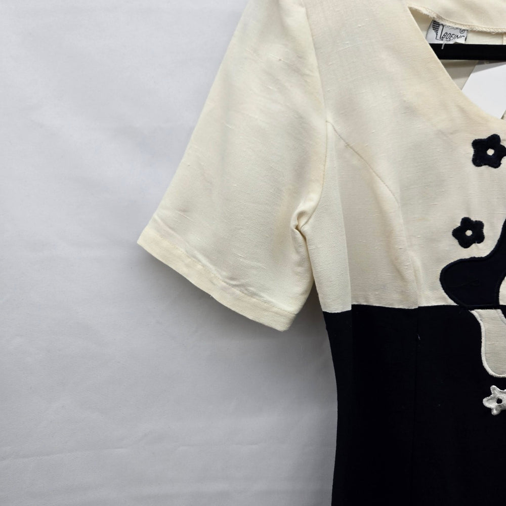 Vintage Boeing Black & Ivory Floral Appliqué Shift Dress – Size S