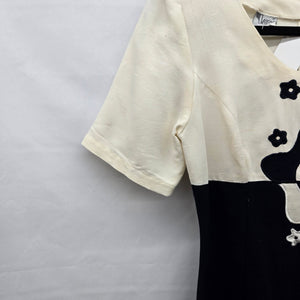 Vintage Boeing Black & Ivory Floral Appliqué Shift Dress – Size S