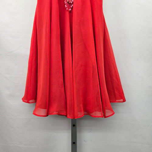 Lori Ann Red Beaded Sequin Chiffon Formal Midi Dress – Size 8