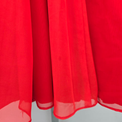 Lori Ann Red Beaded Sequin Chiffon Formal Midi Dress – Size 8