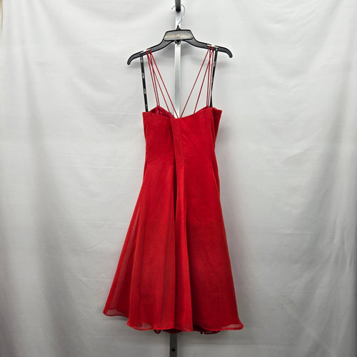 Lori Ann Red Beaded Sequin Chiffon Formal Midi Dress – Size 8