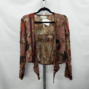 Bantry Bay Brown Patchwork Lace Appliqué Open-Front Jacket Cardigan - Size M
