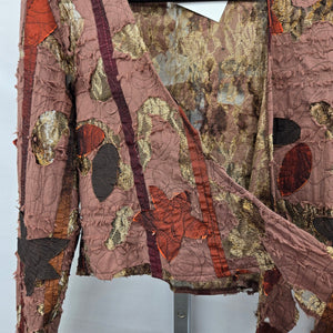 Bantry Bay Brown Patchwork Lace Appliqué Open-Front Jacket Cardigan - Size M