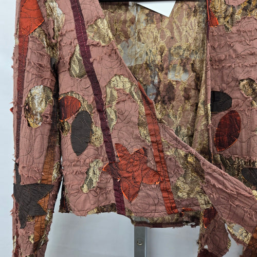Bantry Bay Brown Patchwork Lace Appliqué Open-Front Jacket Cardigan - Size M