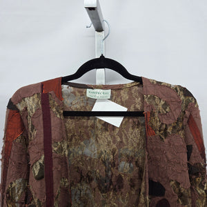 Bantry Bay Brown Patchwork Lace Appliqué Open-Front Jacket Cardigan - Size M