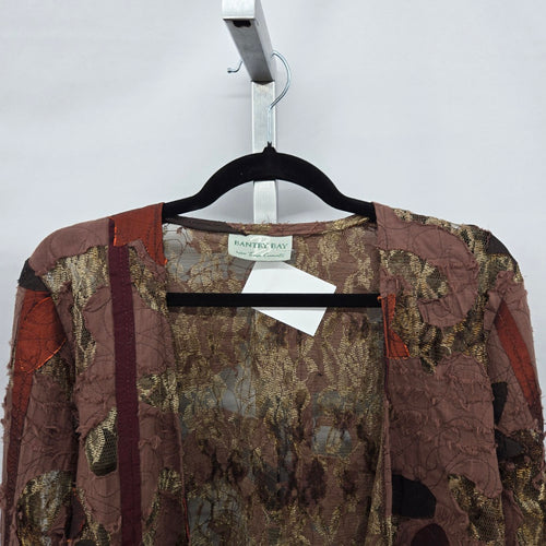 Bantry Bay Brown Patchwork Lace Appliqué Open-Front Jacket Cardigan - Size M