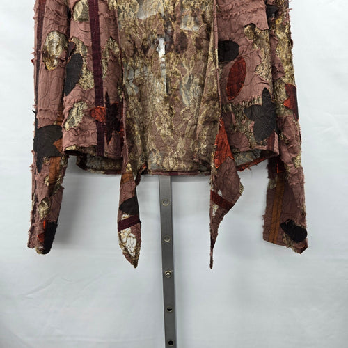Bantry Bay Brown Patchwork Lace Appliqué Open-Front Jacket Cardigan - Size M