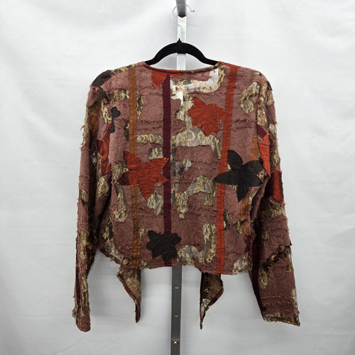 Bantry Bay Brown Patchwork Lace Appliqué Open-Front Jacket Cardigan - Size M