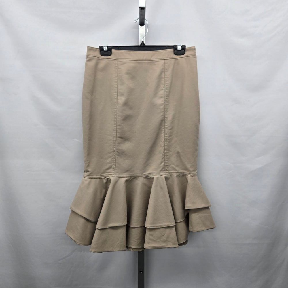 Halogen Ruffle Hem Stretch Cotton Skirt Beige - Size 8