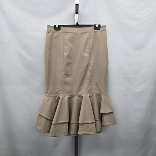 Halogen Ruffle Hem Stretch Cotton Skirt Beige - Size 8