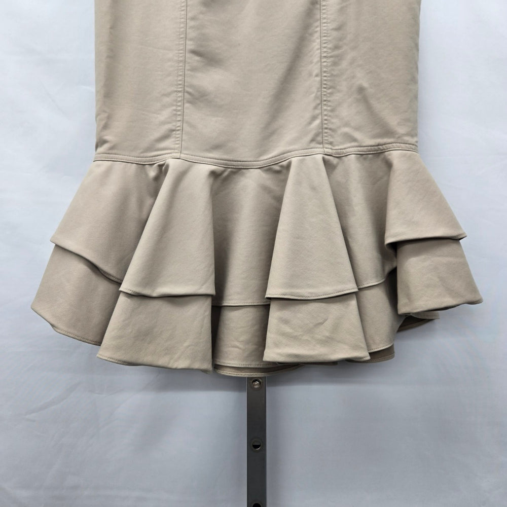 Halogen Ruffle Hem Stretch Cotton Skirt Beige - Size 8