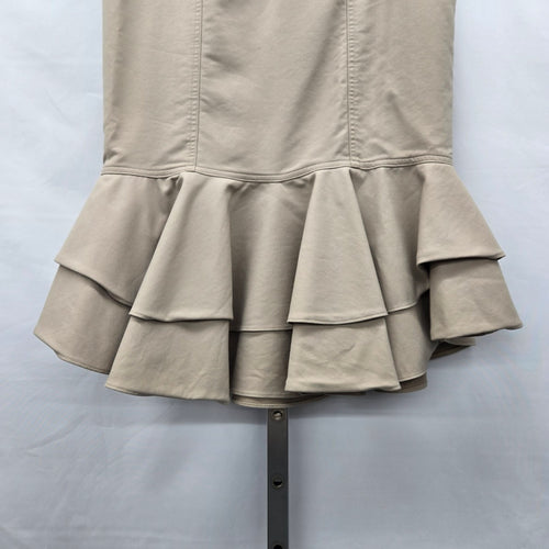 Halogen Ruffle Hem Stretch Cotton Skirt Beige - Size 8