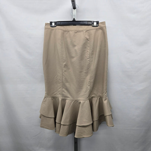 Halogen Ruffle Hem Stretch Cotton Skirt Beige - Size 8