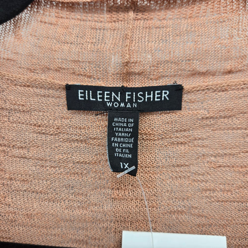 Eileen Fisher Woman Organic Linen Textured Open Front Cardigan Peach - Size 1X