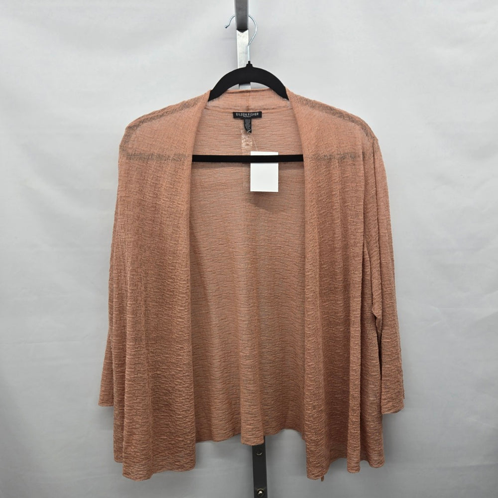 Eileen Fisher Woman Organic Linen Textured Open Front Cardigan Peach - Size 1X