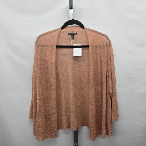 Eileen Fisher Woman Organic Linen Textured Open Front Cardigan Peach - Size 1X