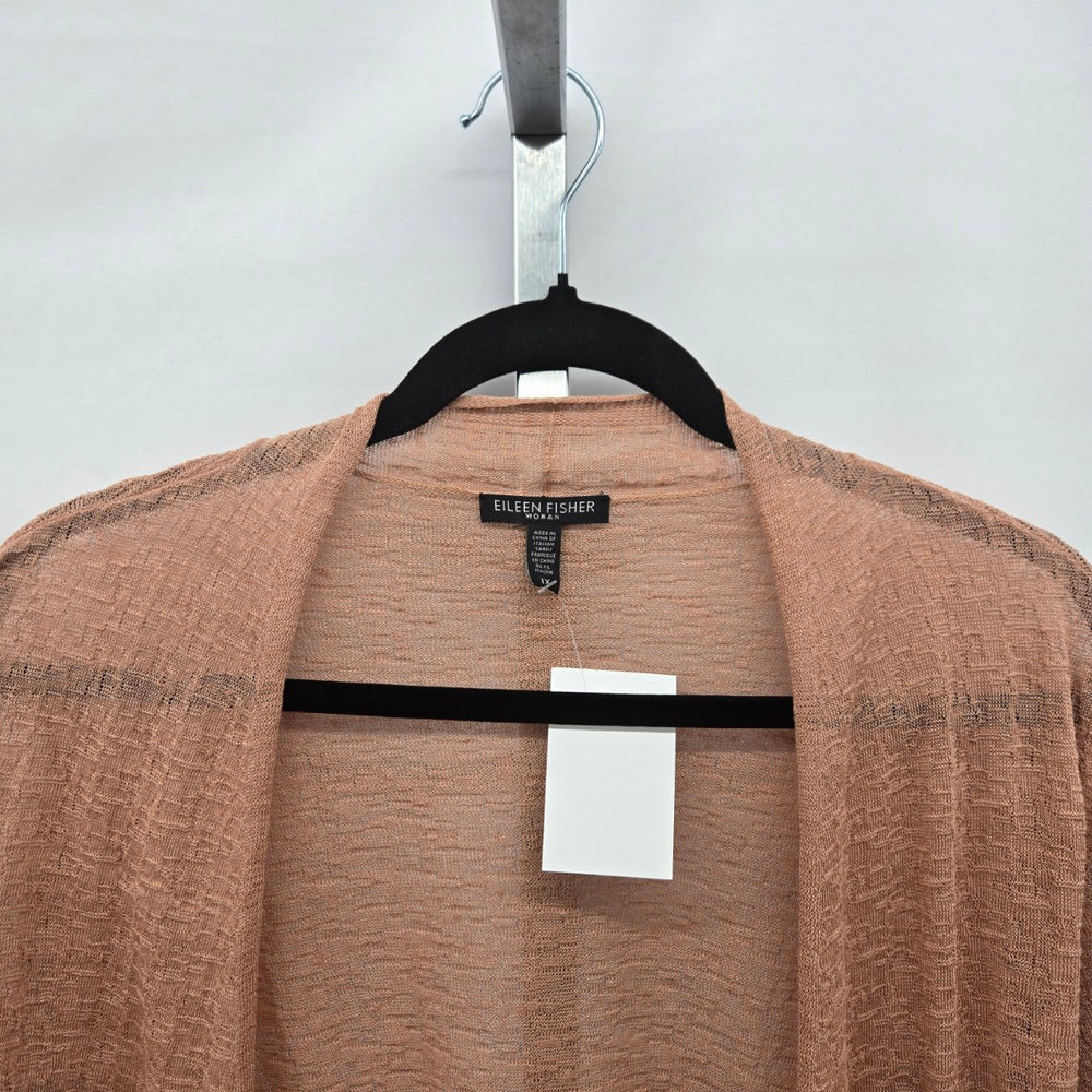 Eileen Fisher Woman Organic Linen Textured Open Front Cardigan Peach - Size 1X