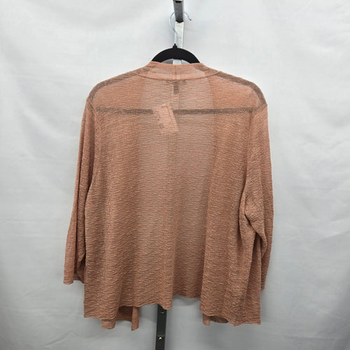 Eileen Fisher Woman Organic Linen Textured Open Front Cardigan Peach - Size 1X