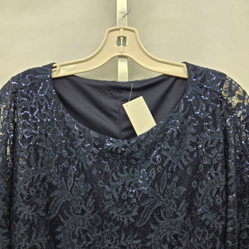 Navy Blue Sequin Lace Overlay Cape Dress - Size XL