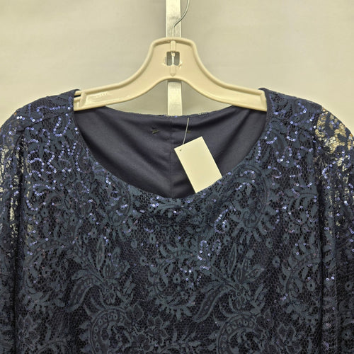 Navy Blue Sequin Lace Overlay Cape Dress - Size XL