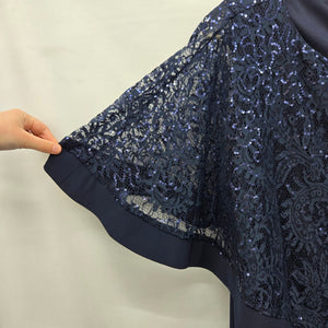 Navy Blue Sequin Lace Overlay Cape Dress - Size XL
