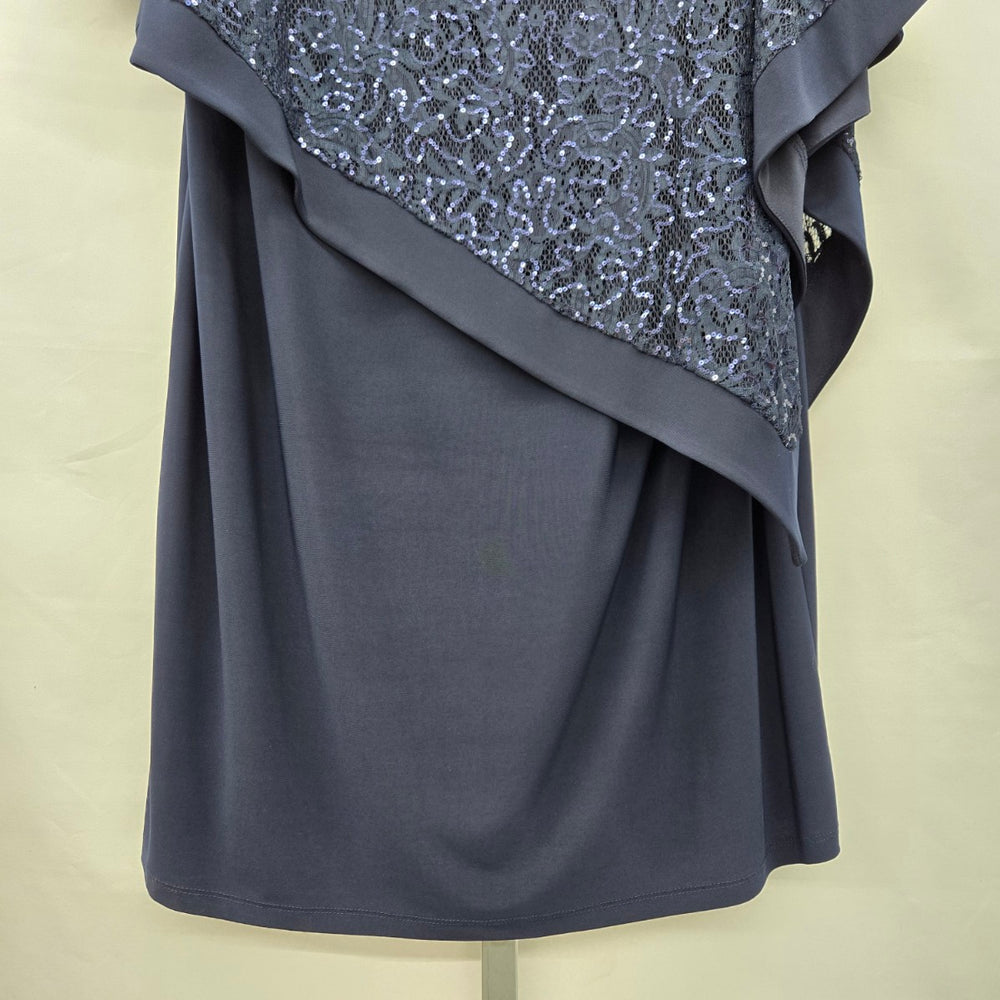 Navy Blue Sequin Lace Overlay Cape Dress - Size XL