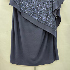 Navy Blue Sequin Lace Overlay Cape Dress - Size XL