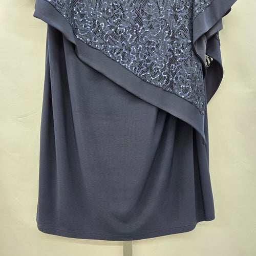 Navy Blue Sequin Lace Overlay Cape Dress - Size XL