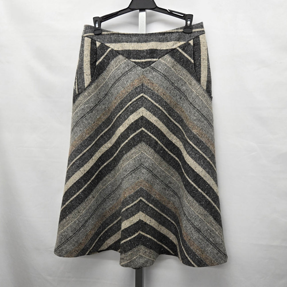 Vintage Chevron Stripe Tweed A-Line Midi Skirt Grey Black Cream - Size S
