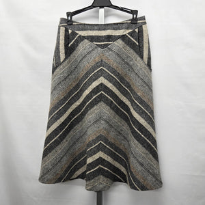 Vintage Chevron Stripe Tweed A-Line Midi Skirt Grey Black Cream - Size S