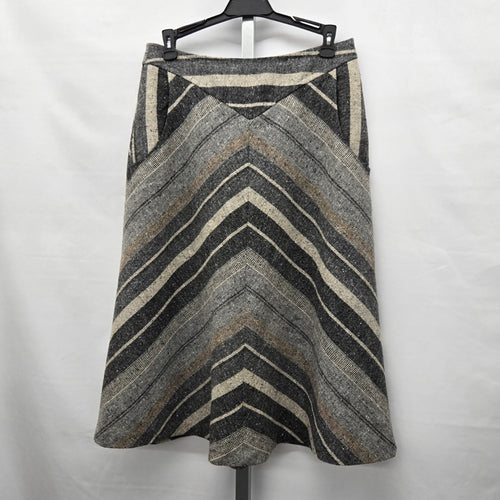 Vintage Chevron Stripe Tweed A-Line Midi Skirt Grey Black Cream - Size S
