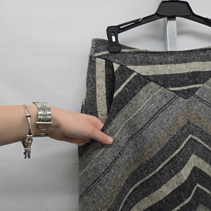 Vintage Chevron Stripe Tweed A-Line Midi Skirt Grey Black Cream - Size S