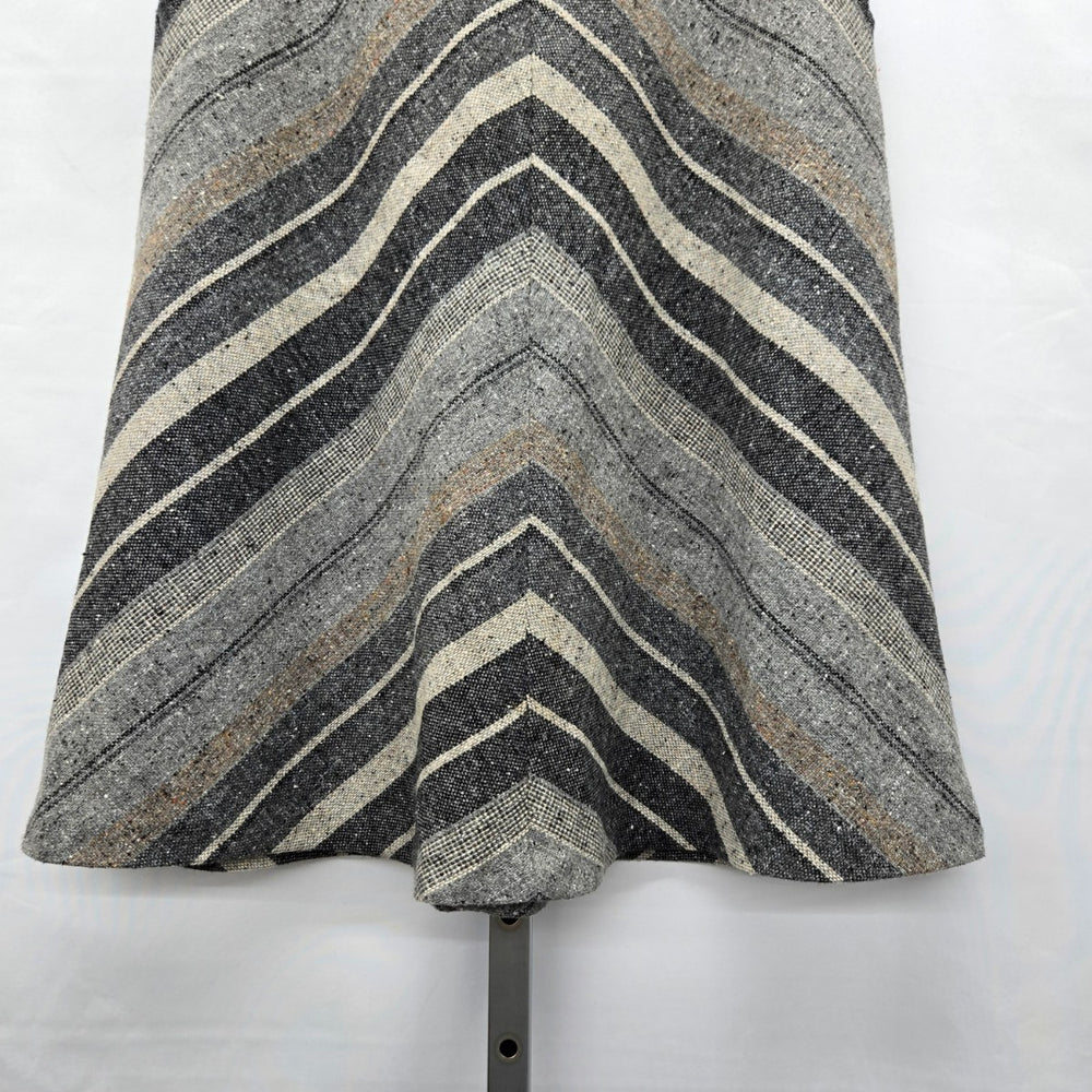 Vintage Chevron Stripe Tweed A-Line Midi Skirt Grey Black Cream - Size S